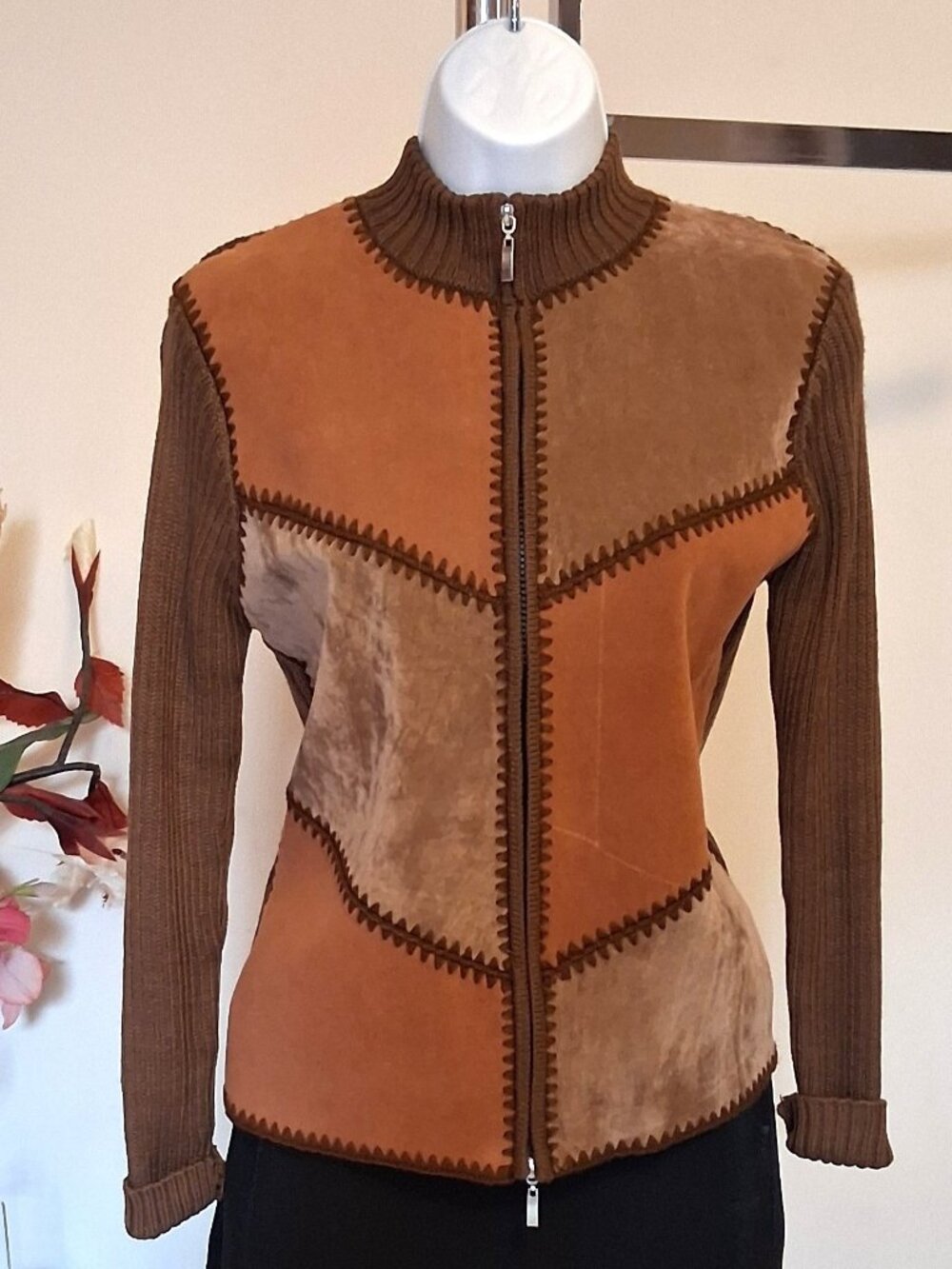 Quality Structured Knit Zip-Up Cardigan Sweater Women M Office Fall Winter Chic